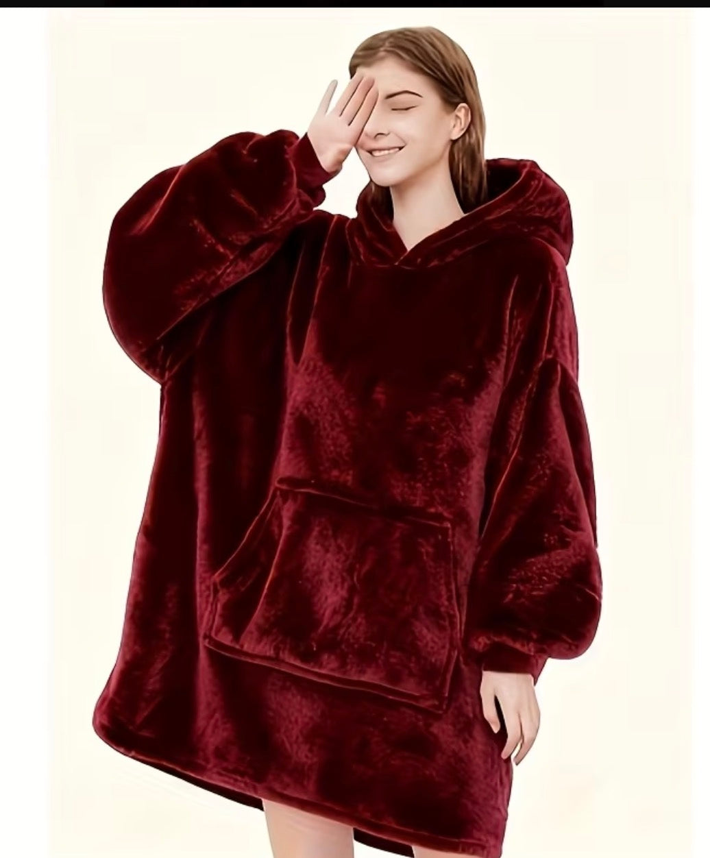 Oversized Sherpa-Lined Hooded Blanket with Pocket