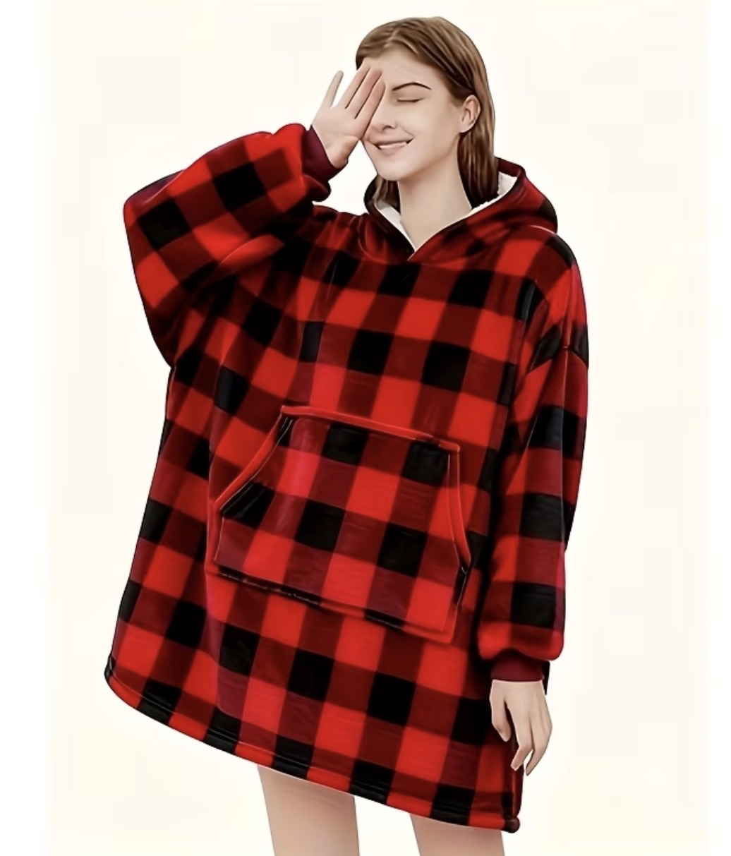Oversized Sherpa-Lined Hooded Blanket with Pocket